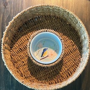 Woven Basket with Blue Bird Bowl
